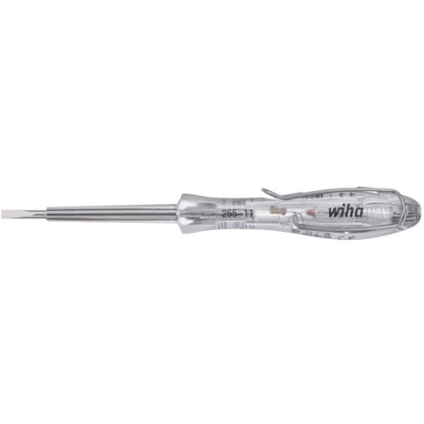 Wiha Spannungsprüfer SoftFinish® einpolig, 110 - 250 Volt Schlitz transparent, mit Ansteckclip 3,0 mm (34745)