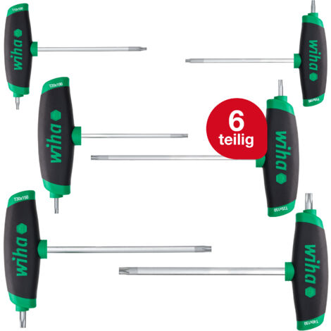 Wiha Stiftschlüssel Set 6-tlg. mit Quergriff TORX® I ComfortGrip mit Seitenabtrieb I Satz T10 - T40 I Stiftschlüsselsatz mit T-Griff (45622)