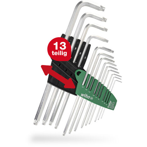 Wiha Stiftschlüssel Set mit ProStar Halter (39105) 13tlg.  Torx Winkelschlüssel Satz  Torxschlüssel T5+T6+T7+T8+T9+T10+T15+T20+T25+T27+T30+T40+T45