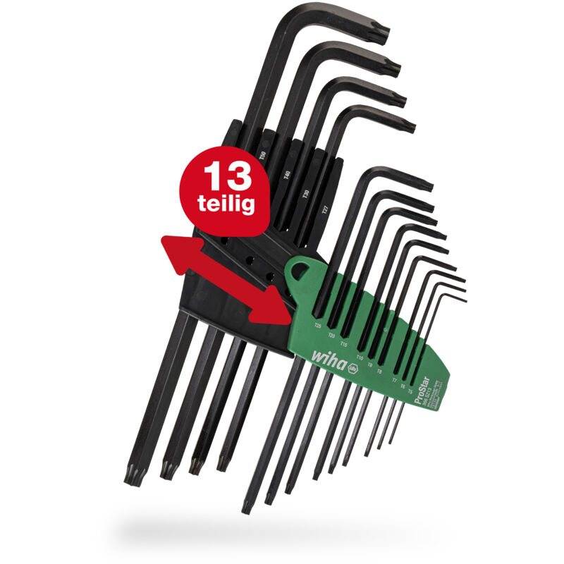 Wiha Stiftschlüssel Set mit ProStar Halter (24852) 13tlg. Torx Winkelschlüssel Satz Torxschlüssel T5+T6+T7+T8+T9+T10+T15+T20+T25+T27+T30+T40+T50