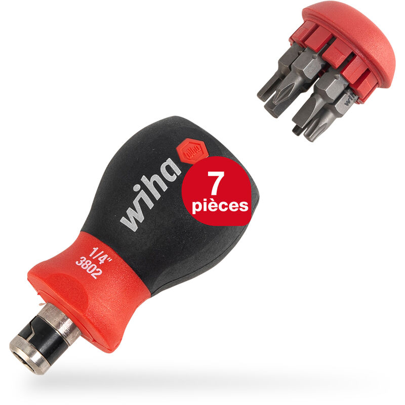 Wiha - Tournevis avec magasin d'embouts Stubby Jeu mixte de 7 embouts doubles (43613)