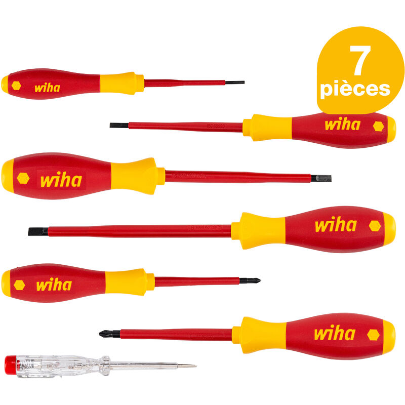 Jeu de tournevis SoftFinish® electric Fente, Phillips 7 pcs (00834) - Wiha