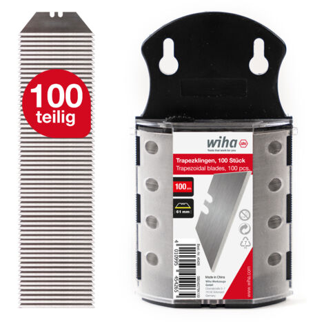 Wiha Trapezklingen Set 100 tlg. I Ersatzklingen extra scharf für Cuttermesser I sicher verstaut in einem Spender I langlebiger Premiumstahl (45426)