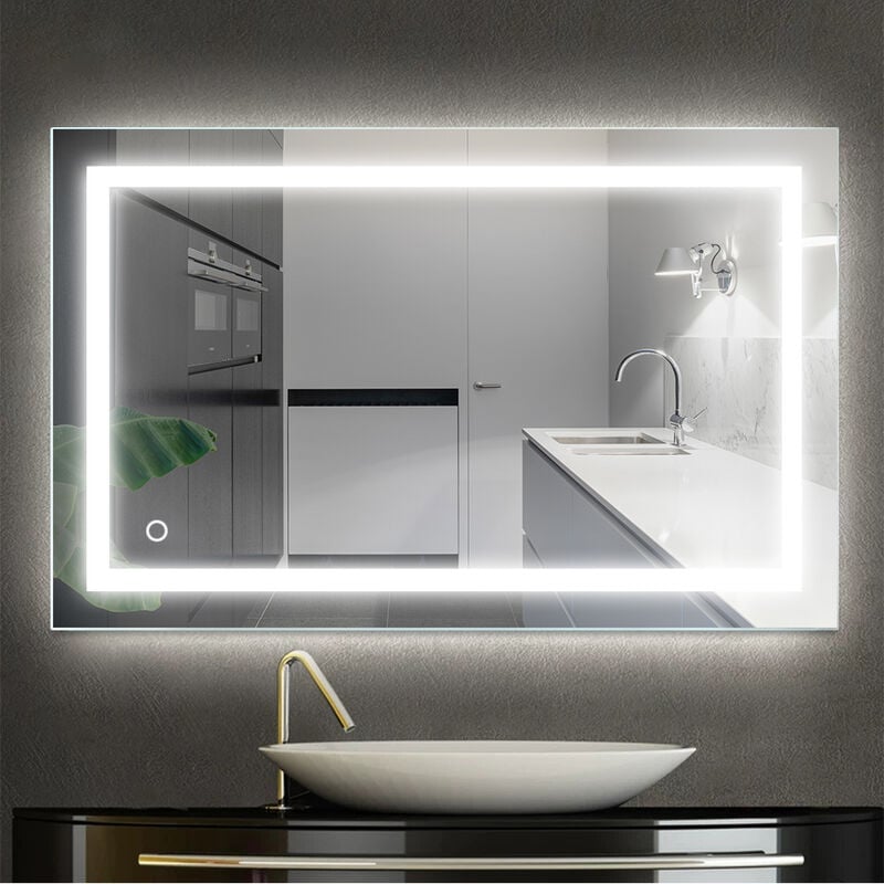 Aqrau Miroir de Salle de Bain led 60 x 80cm, Miroir Cosmétiques Mural,avec Commande par Effleurement (Horizontale/Verticale)