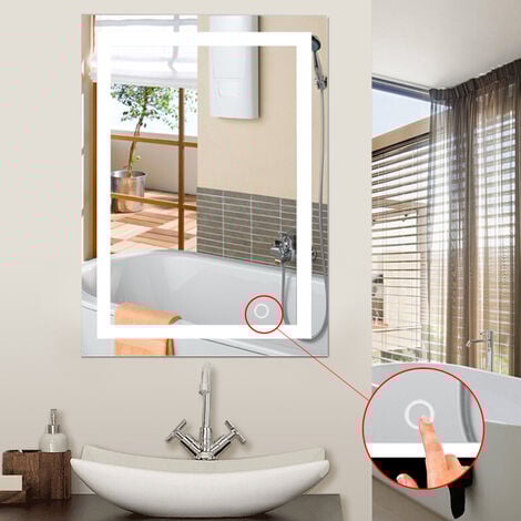 WIHHOBY 60x80cm LED Miroir de Salle de Bain Mural Blanc Froid 6500K Commutateur Tactile Haute Qualité
