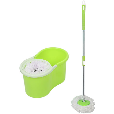 Wihobby Balai Seau Essoreur avec 2 Têtes Microfibres Inox 360 ° Roulement Vert