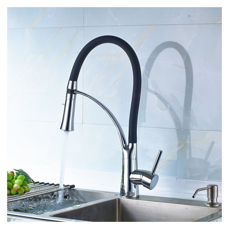 Oobest - Skecten Robinet Cuisine, Mitigeur Cuisine avec Douchette Extractible, Rotatif 360° 2 Jets, Noir