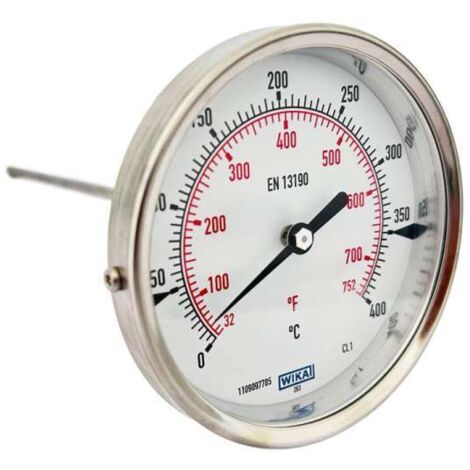 WIKA Bimetall Zeigerthermometer Thermometer A52 0 - 400°C Ø 100mm nach EN 13190 Tauchrohr 220 x 6mm