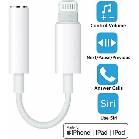 WIKIPro Lightning to Headphone Jack Adapter Dongle [MFi-zertifiziert] Kopfhörer-Headset-Konverter für Apple iPhone XR / Xs / Xs Max / X / 8 / 8Plus 7 / 7Plus, Musiksteuerung, Anrufe und Siri werden un