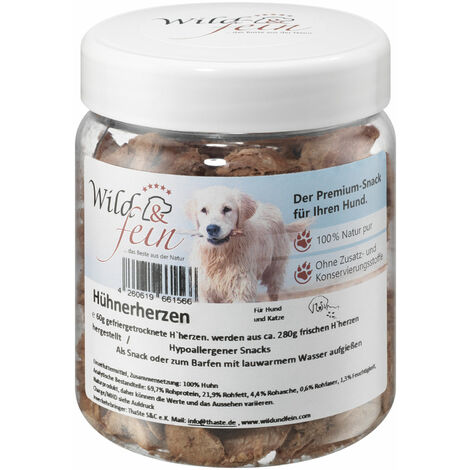 Wild & Fein Hühnerherzen - Snack für Hunde, gefriergetrocknet - 60g