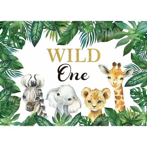 Wild One Birthday Happy Background Toile de fond pour photographie,thème jungle,éléphant,lion,bannière pour premier anniversaire d'enfant (image originale) Guazhuni (2.1*1.5M)