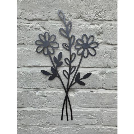 Wildflower Bouquet Garden Wall Art - W30 x H50 cm - Black