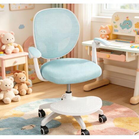 WILITTO Chaise de Bureau Ergonomique pour Enfants - Chaise d'Étude avec Accoudoirs Rabattables, Roues à Frein Automatique, Hauteur et Repose-Pieds Réglables, pour 5-13 Ans, bleu clair