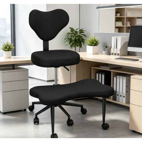 WILITTO Chaise de Bureau Ergonomique pour Position Croisée - Hauteur Réglable, avec Repose-Pied Rotatif 360°, Support Lombaire, Tissu Doux, Roues Silencieuses,noir