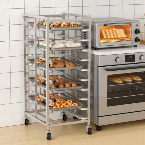 Wilitto - Chariot pour pose de plaques à pâtisserie - 10 niveaux avec une charge maximale de 15 kg par niveau - En acier inoxydable de haute qualité, équipé de roues freinées, 60 × 4 × 115 cm