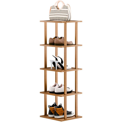 Wilitto - Étagère à chaussures en bambou - cinq niveaux, 23 x 25 x 77 cm, adaptée aux talons hauts et aux bottes, peut être utilisée comme présentoir de rangement pour pots de fleurs, marron
