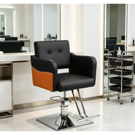 WILITTO  Fauteuil de Coiffure Hydraulique - 360° Rotatif, Hauteur Réglable, Charge 150kg, pour Salon de Coiffure, Noir et Orange