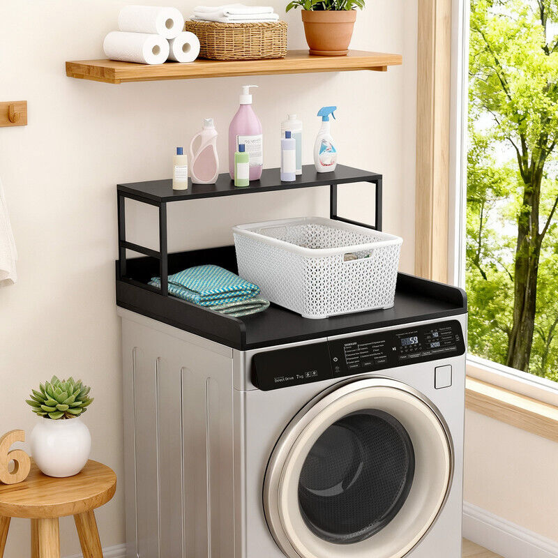 Wilitto - Plan de travail pour lave-linge - avec double étagère - panneau de fibres de haute densité - 68,5 × 68,5 × 42 cm - revêtement en silicone