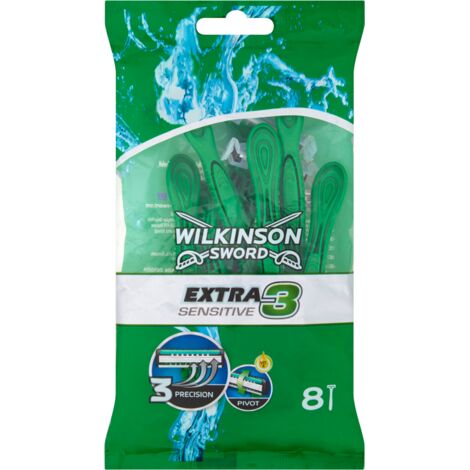 Wilkinson Sword Extra 3 Sensitive - 8 maquinillas de afeitar, afeitado sin irritación