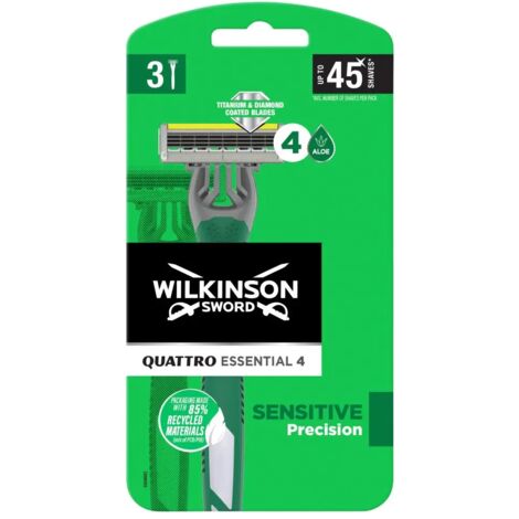 Wilkinson Sword Quattro Essential Sensitive - Einwegrasierer 4 Klingen, 3 Stk.