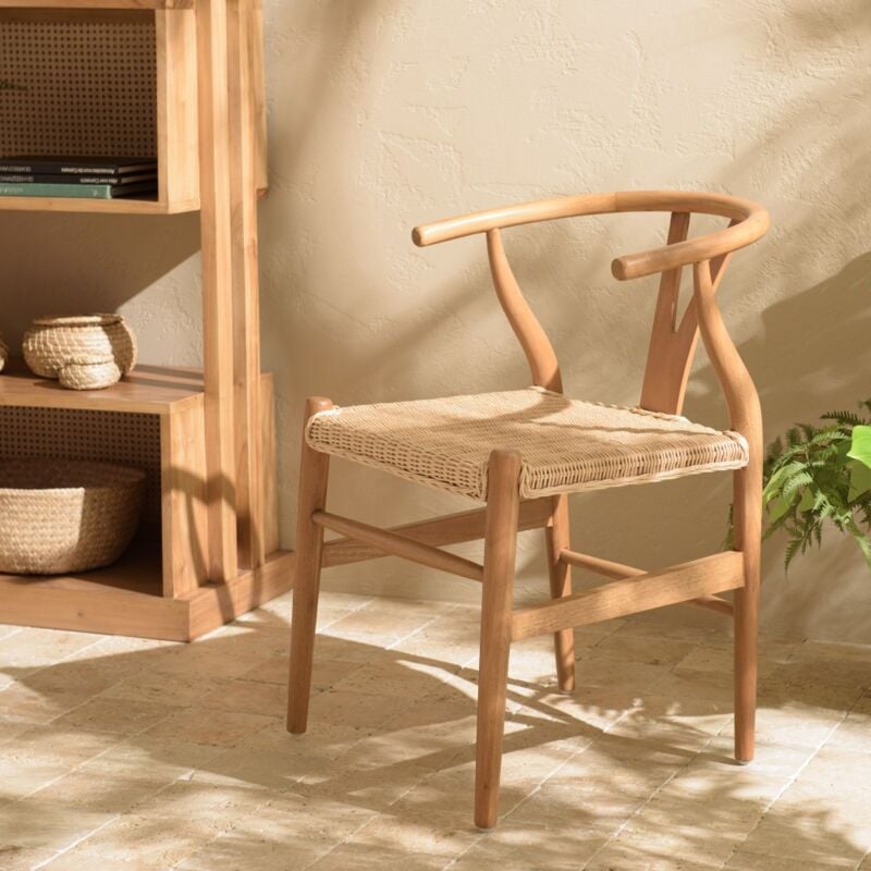 Macabane - will - Chaise en bois de mahogany, dossier arrondi et assise en rotin