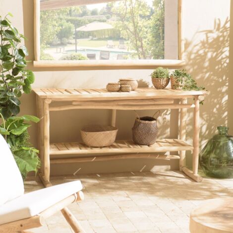 WILL - Console double plateau en branches de bois de teck naturel