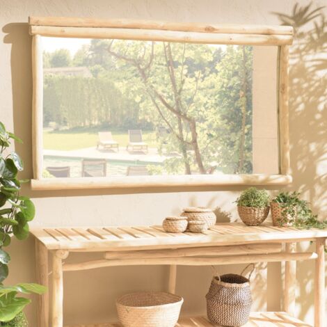 WILL - Miroir rectangulaire en branches de bois de teck naturel