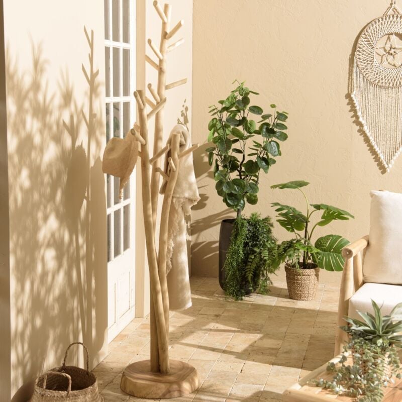 Macabane - will - Porte-manteau 3 branches en teck naturel