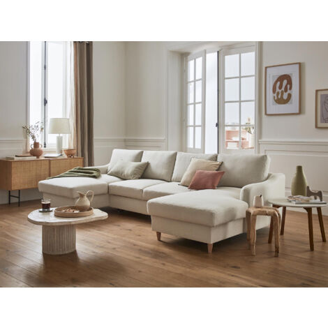 Will - wohnlandschaft u-form - 7 sitzplätze - mit schlaffunktion und bettkasten - aus stoff - beige