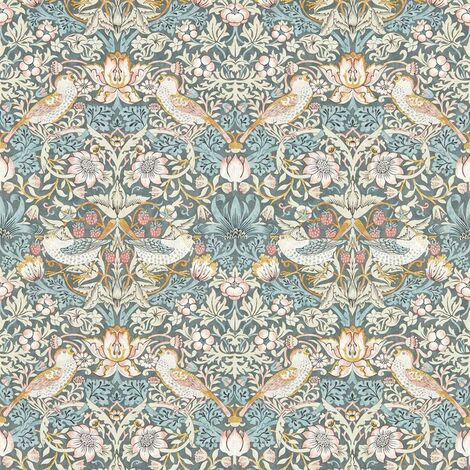 William Morris Design Strawberry Thief Wallpaper Slate Blush Paste The Wall