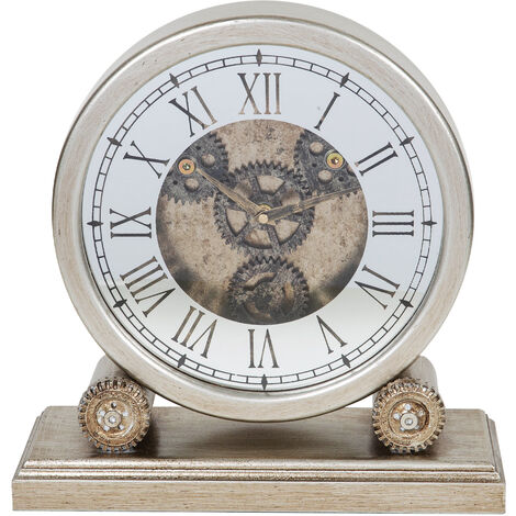 main image of "WILLIAM WIDDOP Silver Wooden Mantel Clock with Moving Cogs"