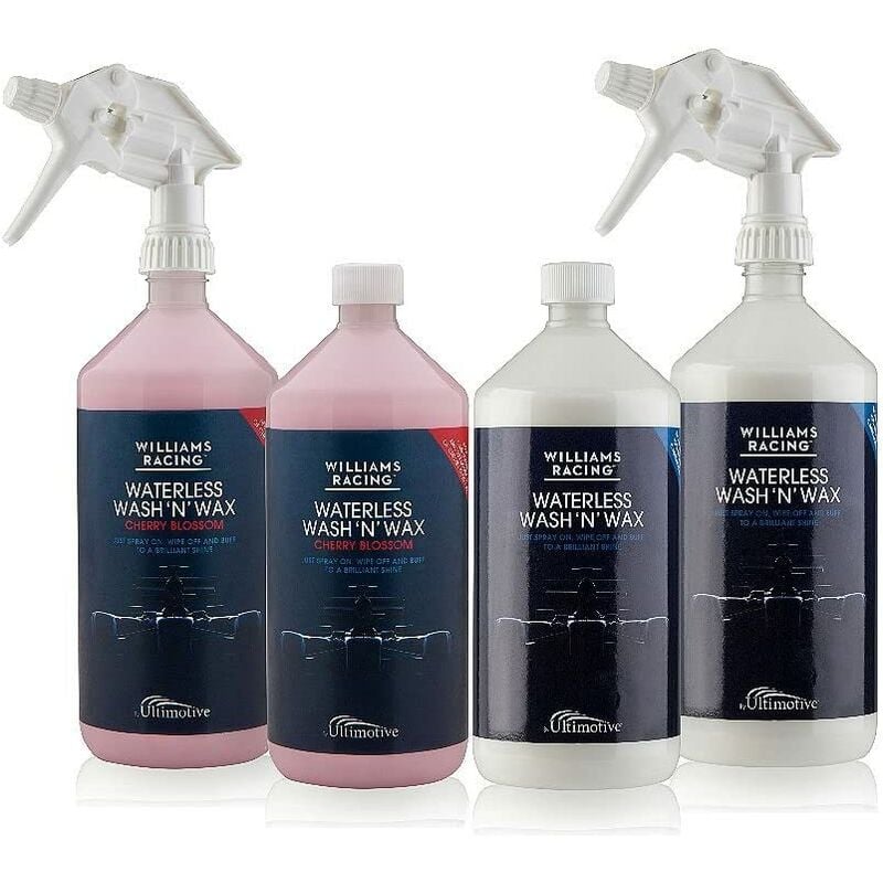 Image of Waterless Car Wash and Wax Cleaning Kit with 2 x Original 1L, 2 x Cherry Blossom 1L + 2 x Triggers - Williams Racing