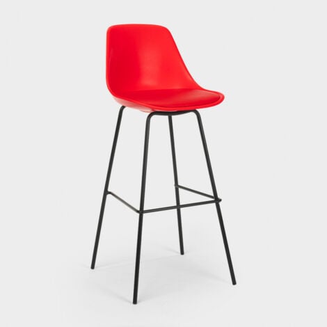 SUPERSTOOL Willis Hoher Hocker aus Metall für Küche, Bar mit Kissen modernes Design Farbe: Rot