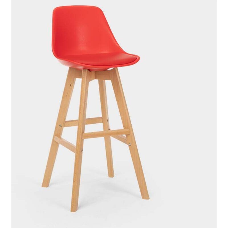 Tabouret de bar et cuisine avec coussin design scandinave Willis Wood - Rouge Tabouret de bar et cuisine avec coussin design scandinave Willis Wood - Rouge