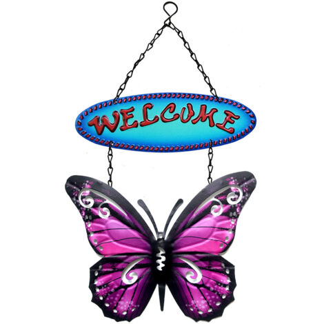 Willkommens-Schmetterlings-Wanddeko-Schild aus mehrfarbigem Eisen, 22 x 28 cm – Festliches Deko-Accessoire für Zuhause und Geschenk