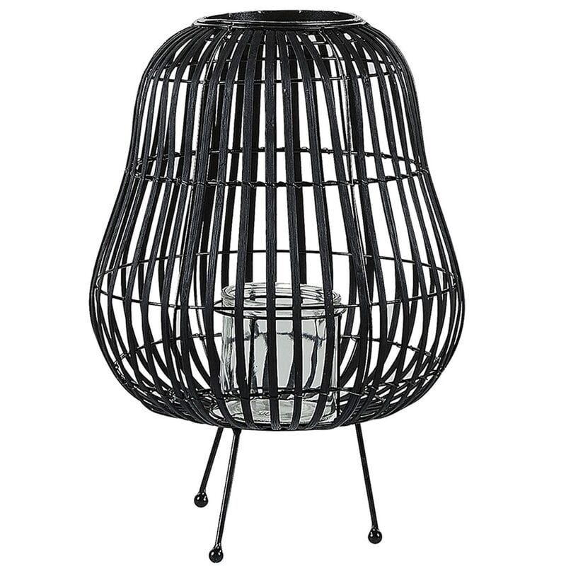 Boho Style Candle Holder Standing Lantern Natural Willow Black Berkner