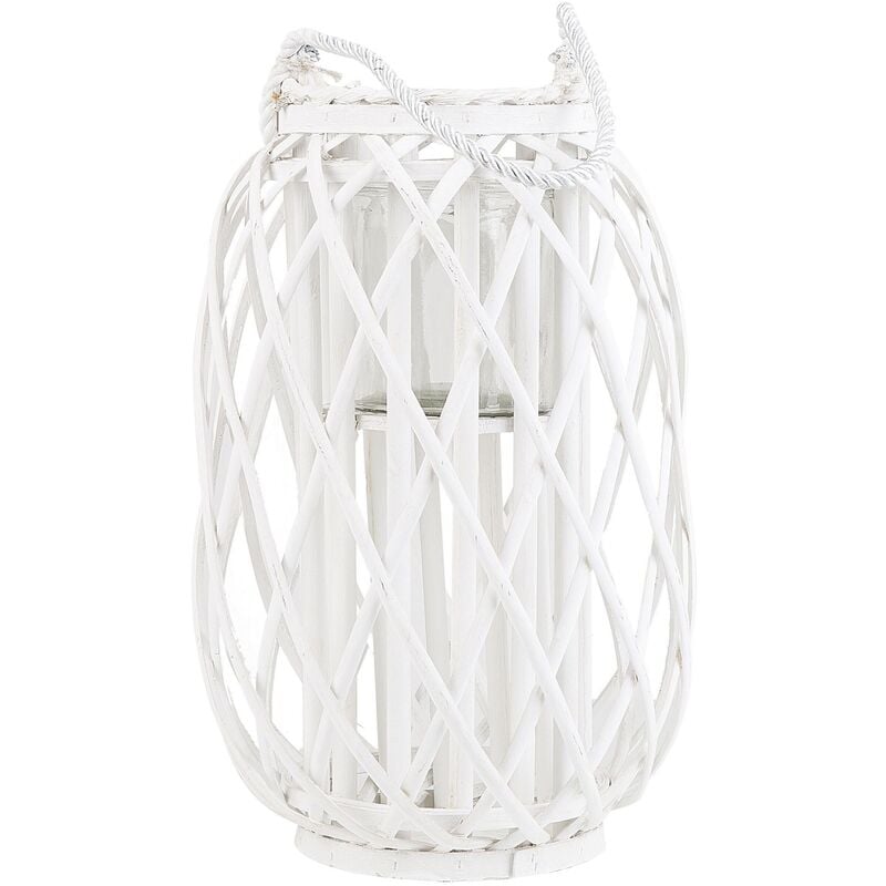 Beliani - Natural Willow Candle Holder Lantern Rope Handle White Tall Mauritius