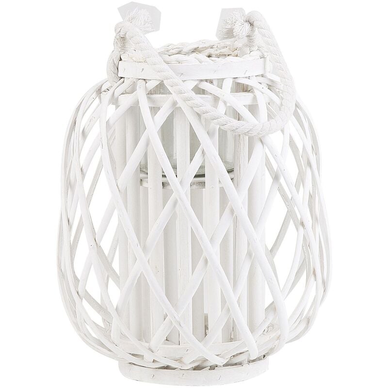 Beliani - Natural Willow Candle Holder Lantern Teal Light Rope Handle White Mauritius