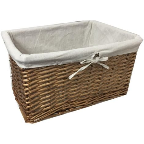 Willow Wicker Wider Big Deep Nursery Organiser Storage Xmas Hamper Basket Lined[Grey,Set of 2 Small]