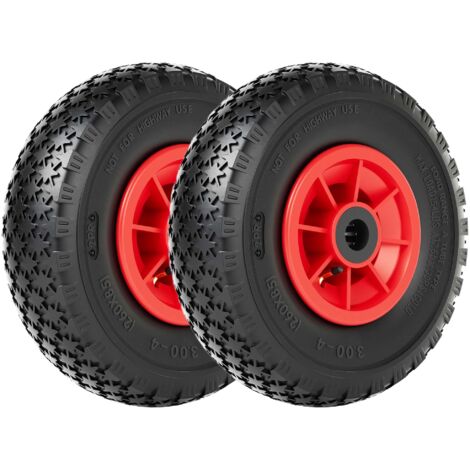 Wiltec 2x Rad 3.00-4 85 x 260 mm 90 kg, HT2046 Schubkarren Komplettrad mit Kunststofffelge, Winkelventil, Luftreifen für Sackkarre, Bollerwagen u.a .