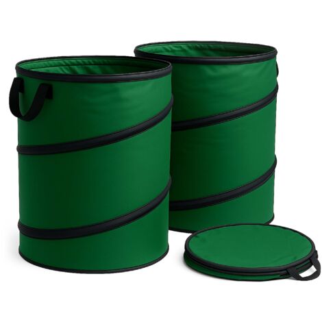 Wiltec 3x Laubsack rund 100l Grün Pop Up Faltbar 600D-Oxford-Polyester Abfallsammlung Rasensack Gewebesack Robust Gartenabfälle