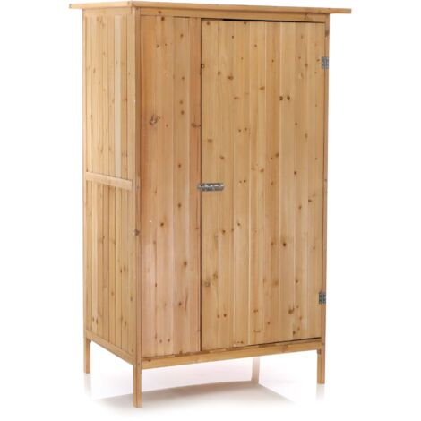 Wiltec – Armoire de jardin en bois verni – 920 x 570 x 1540 mm – Toit PVC étanche – Grande porte avec serrure – Rangement outils balcon terrasse