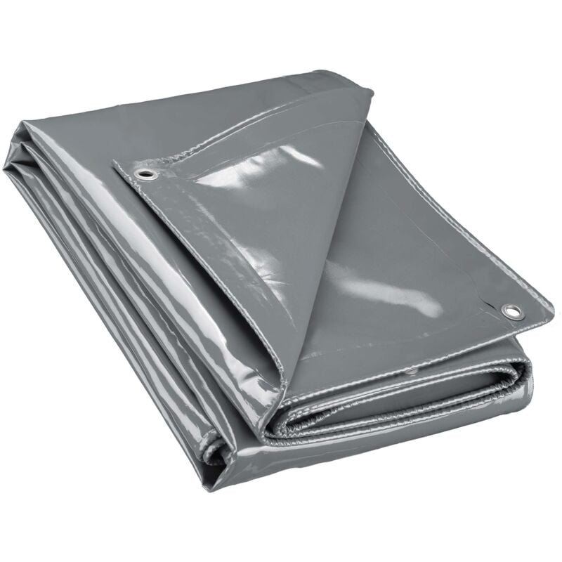 Bâche de camion 4 x 5m Grise 650 g/m² Polyester Revêtement pvc Œillets inox 100cm Haute protection Vol uv Intempéries Moisi Étanche Solide Haute