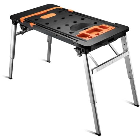 Wiltec Banco da lavoro pieghevole 7 in 1, multiuso, cavalletto, impalcatura, carrello sotto auto, carrello a mano, con ruote, 108,5 x 55 x 52 cm