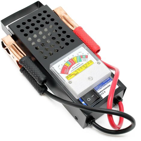 Wiltec Batterietester für 6V und 12V Batterien/Akkus, mit 2 Klemmzangen, justierbarer Skala, Batterieprüfer für Pkw Ladesystem, Lichtmaschine, Anlasser