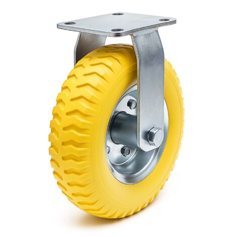 Wiltec Bockrolle Ø225mm Transportrolle 58mm breit bis max. 100kg gelb aus Vollmaterial mit fixierter Halterung pannensicher, leiser Lauf