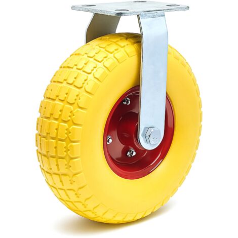 Wiltec Bockrolle Ø258 und 78mm Breite Transportrolle Vollmaterial mit Metallfelgen gelb pannensicher bis 150kg Apparaterolle leiser Lauf