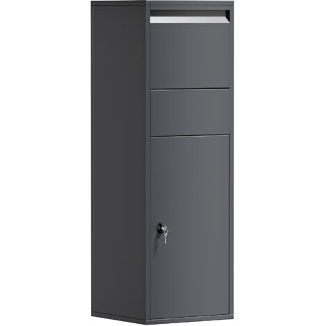 Wiltec – Boîte aux lettres sur pied verrouillable pour colis S et L – Acier galvanisé gris anthracite – Dimensions 460 x 450 x 1400 mm – Installation facile