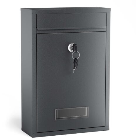 Wiltec Briefkasten anthrazit V2 Postkasten mit Namensschild, großem Briefschlitz und 2 Schlüsseln Wandbriefkasten aus pulverbeschichtetem Stahl