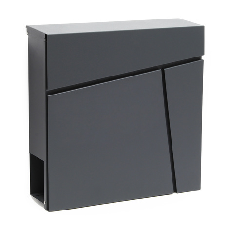Wiltec Buzón de diseño V23 antracita 370 x 102 x 370 mm, de pared con cerradura y hueco para el periódico, de acero con recubrimiento en polvo